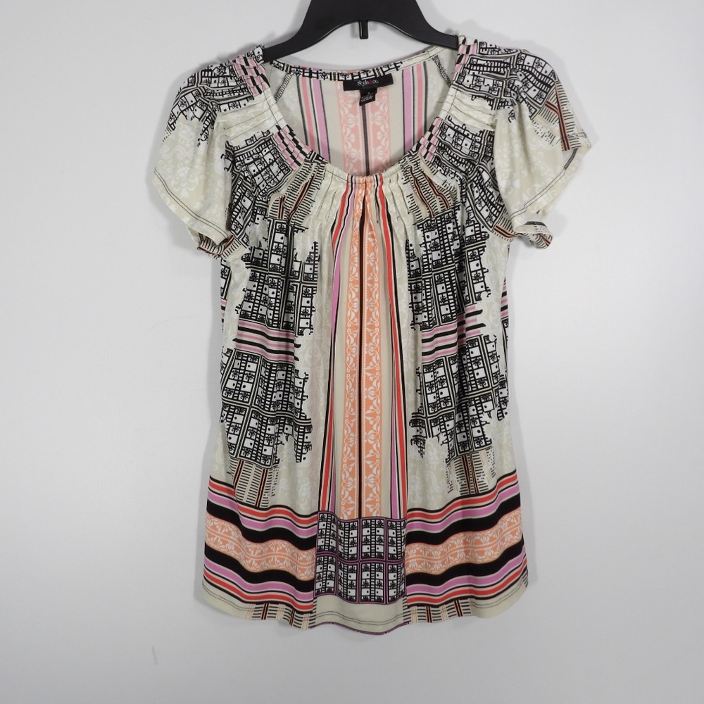 Style & Co Multicolor Pleated Top Size S